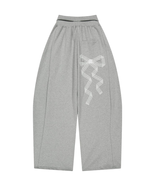 LACE RIBBON PANTS - 3 COLORS MELANGE GREY