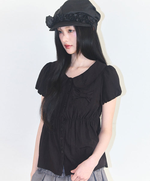 RIBBON PUFF BLOUSE - 3 COLORS BLACK