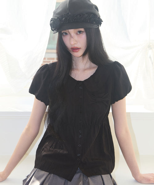 RIBBON PUFF BLOUSE - 3 COLORS BLACK