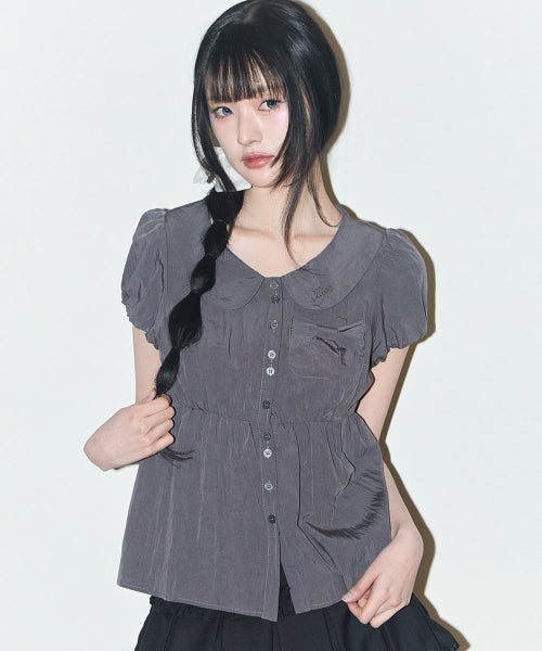 RIBBON PUFF BLOUSE - 3 COLORS CHARCOAL