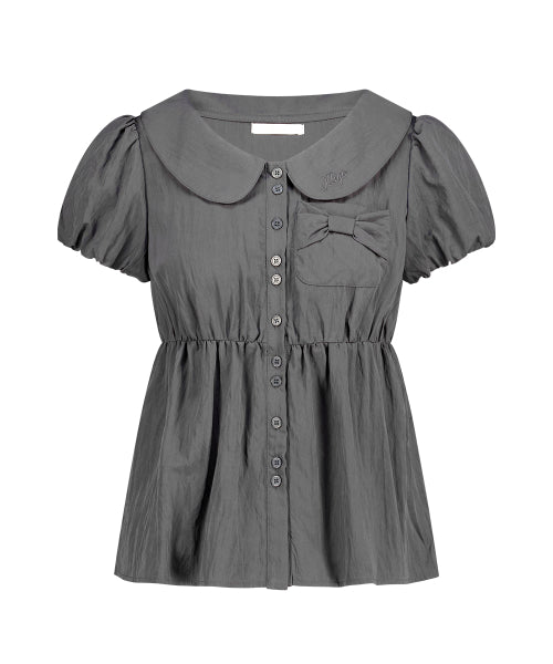 RIBBON PUFF BLOUSE - 3 COLORS CHARCOAL