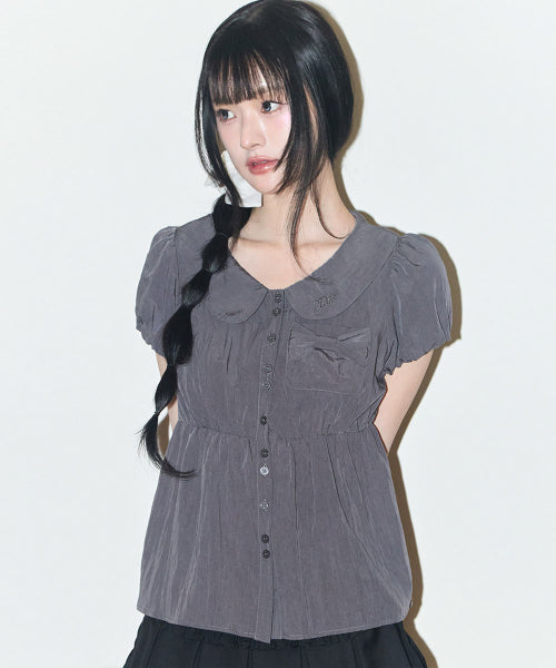 RIBBON PUFF BLOUSE - 3 COLORS CHARCOAL