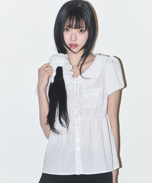 RIBBON PUFF BLOUSE - 3 COLORS WHITE