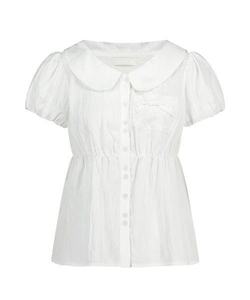 RIBBON PUFF BLOUSE - 3 COLORS WHITE