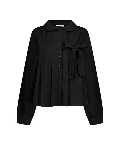 RIBBON PLEATS BLOUSE GREY - 3 COLORS BLACK