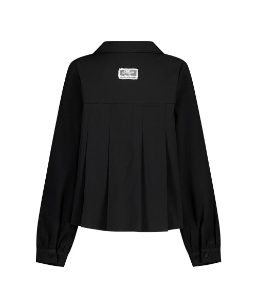 RIBBON PLEATS BLOUSE GREY - 3 COLORS BLACK