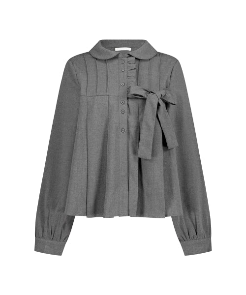 RIBBON PLEATS BLOUSE GREY - 3 COLORS GREY