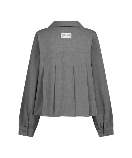 RIBBON PLEATS BLOUSE GREY - 3 COLORS GREY