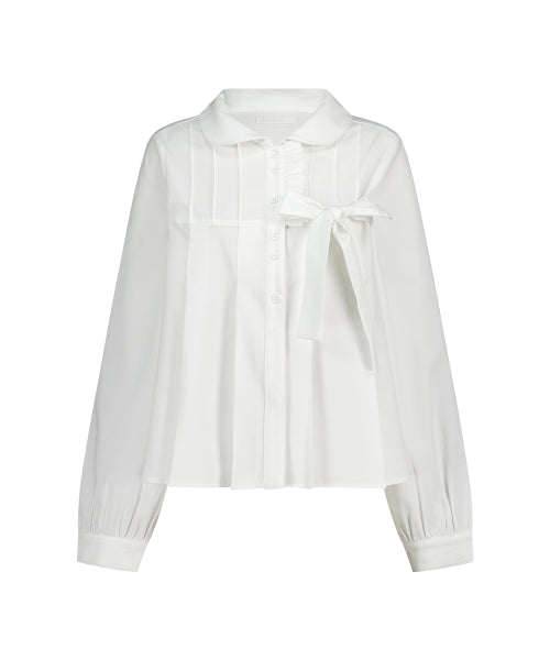 RIBBON PLEATS BLOUSE GREY - 3 COLORS WHITE