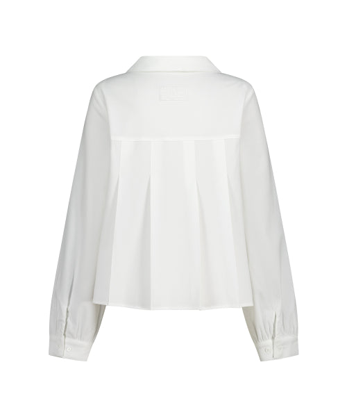RIBBON PLEATS BLOUSE GREY - 3 COLORS WHITE