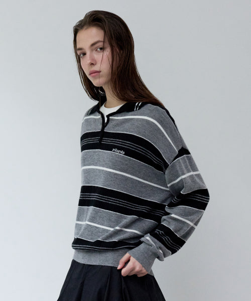 ALPACA STRIPE COLLAR KNIT - 3 COLORS BLACK