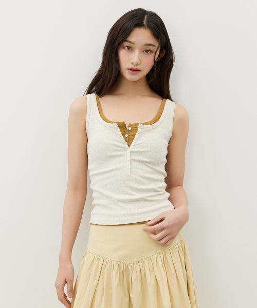 BUTTON POINT SLEEVELESS TOP - 8 COLORS