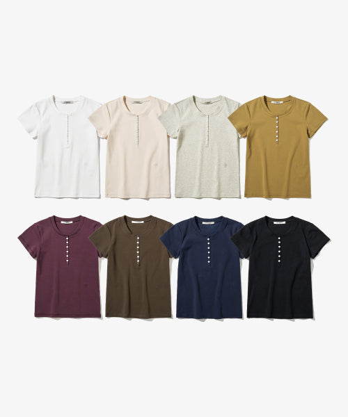 COMFORT HENLEY NECK SHORT SLEEVE TEE - 8 COLORS