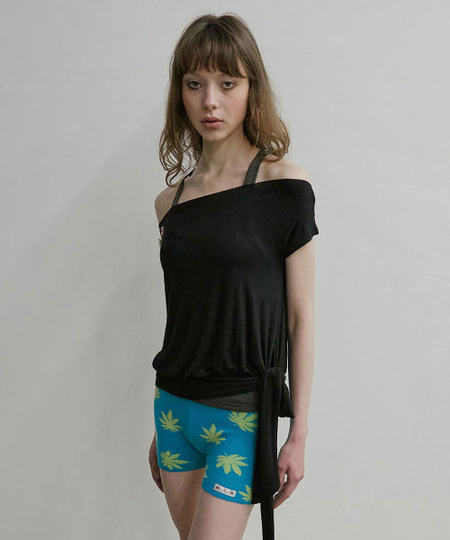 OFF SHOULDER BUTTON TEE - 3 COLORS BLACK