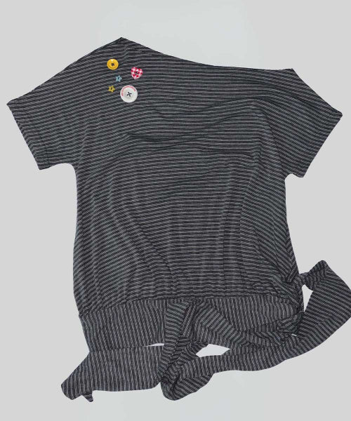 OFF SHOULDER BUTTON TEE - 3 COLORS MELANGE GREY