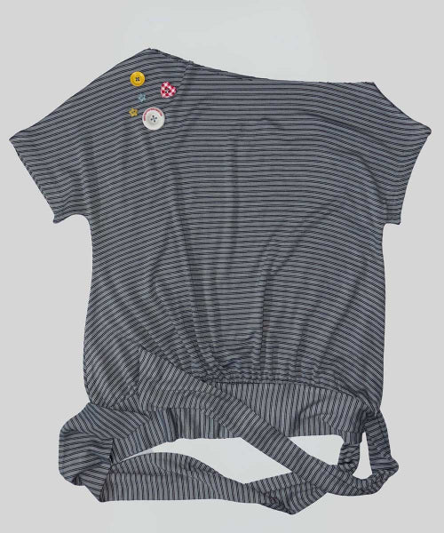 OFF SHOULDER BUTTON TEE - 3 COLORS BLUE