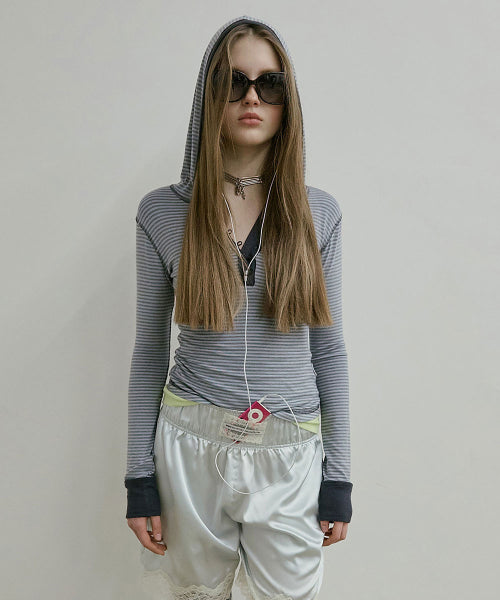 STRIPED BUTTON DOWN HOODIE - 3 COLORS BLUE