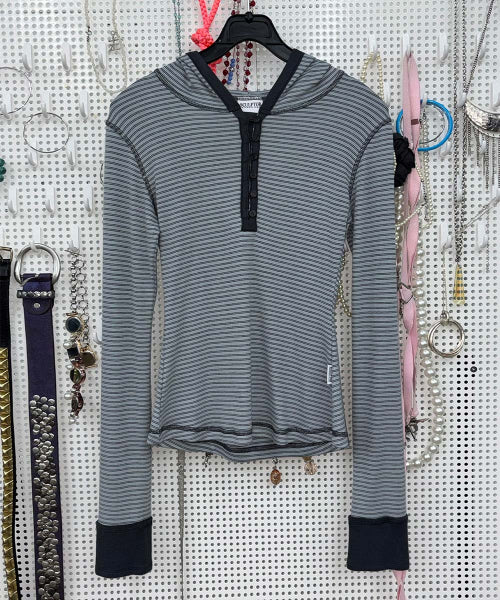 STRIPED BUTTON DOWN HOODIE - 3 COLORS BLUE