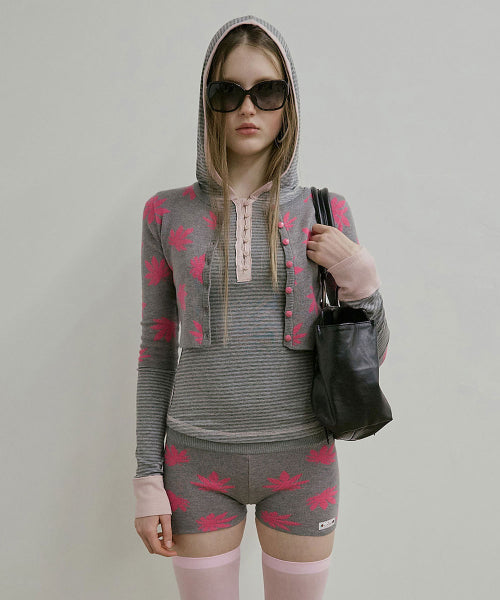 STRIPED BUTTON DOWN HOODIE - 3 COLORS MELANGE GREY