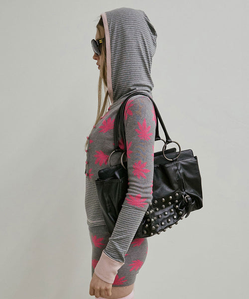 STRIPED BUTTON DOWN HOODIE - 3 COLORS MELANGE GREY