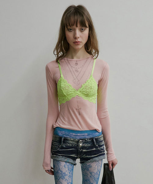 FAUX NECKLACE TEE BABY - 5 COLORS BABY PINK