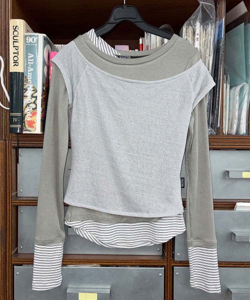 LAZY LAYERED TEE SALMON - 7 COLORS GREY