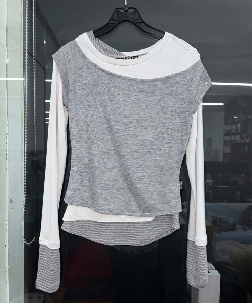 LAZY LAYERED TEE SALMON - 7 COLORS MELANGE GREY