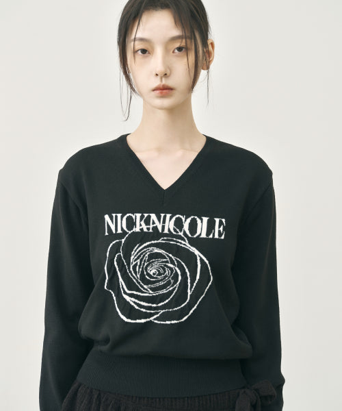 NICOLE ROSE JAQUARD PULLOVER KNIT #徐睿知同款! - 5 COLORS BLACK