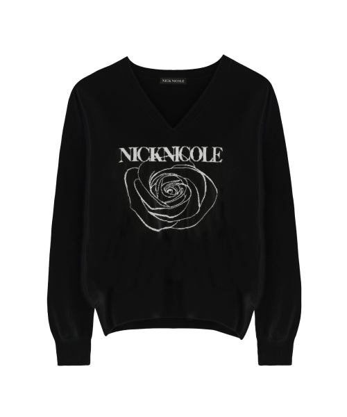 NICOLE ROSE JAQUARD PULLOVER KNIT #徐睿知同款! - 5 COLORS BLACK
