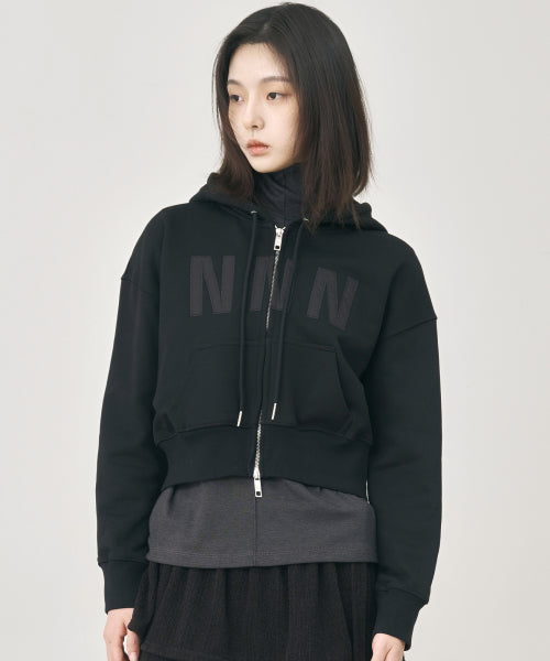 NNN PATCH CROP HOOD ZIP UP #徐睿知同款! - 2 COLORS BLACK