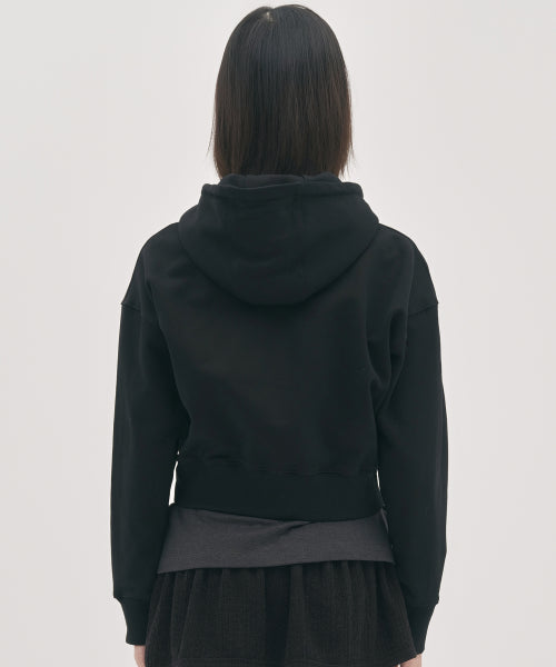 NNN PATCH CROP HOOD ZIP UP #徐睿知同款! - 2 COLORS BLACK