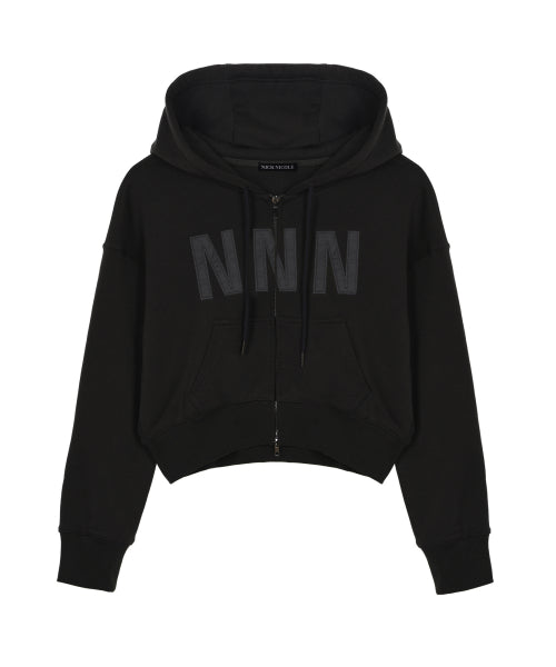 NNN PATCH CROP HOOD ZIP UP #徐睿知同款! - 2 COLORS BLACK