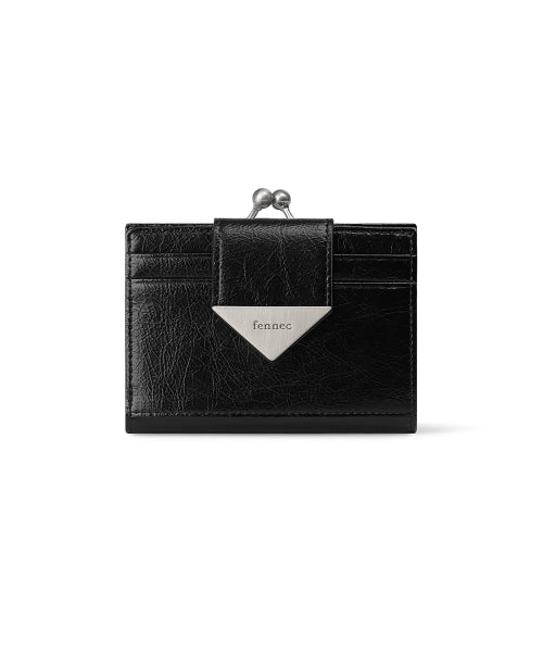 CRINKLE TRIANGLE FRAME BRIDGE WALLET - 2 COLORS BLACK