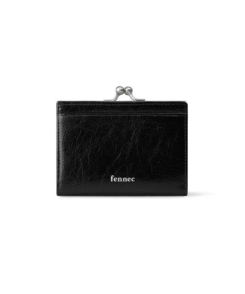 CRINKLE TRIANGLE FRAME BRIDGE WALLET - 2 COLORS BLACK