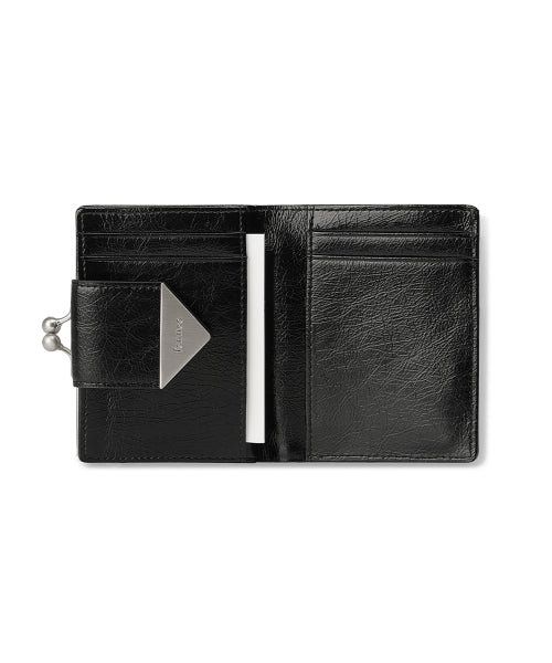CRINKLE TRIANGLE FRAME BRIDGE WALLET - 2 COLORS BLACK