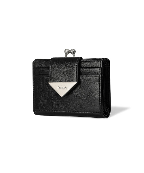 CRINKLE TRIANGLE FRAME BRIDGE WALLET - 2 COLORS BLACK