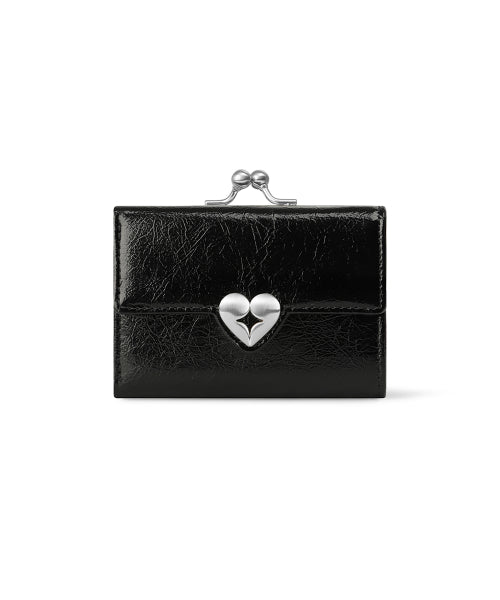 CRINKLE HEARTY FRAME WALLET VANILLA - 2 COLORS BLACK