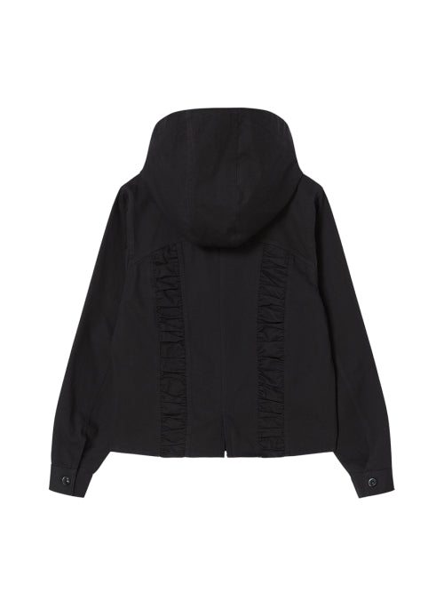 COTTON SHIRRING HOOD JACKET BLACK - 2 COLORS