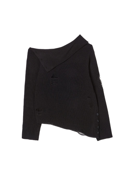 DAMAGE OFF SHOULDER KNIT BLACK - 2 COLORS