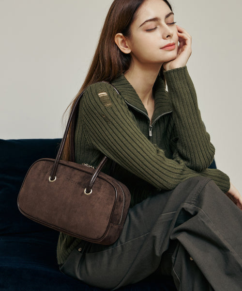 ABOUT SHOULDER BAG - 2 COLORS SUEDE BROWN