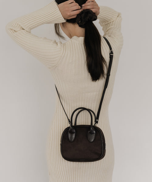 MINI PLUM CROSS TOTE BAG - 2 COLORS SUEDE BROWN