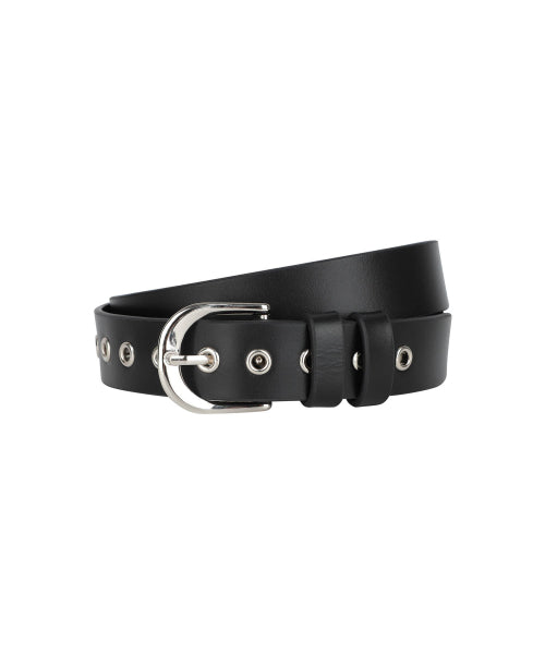 W EYELET BUCKLE BELT - 2 COLORS BLACK