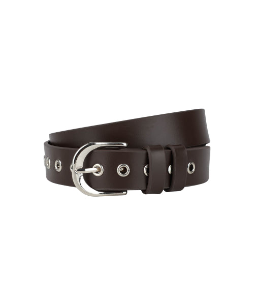 W EYELET BUCKLE BELT - 2 COLORS BROWN