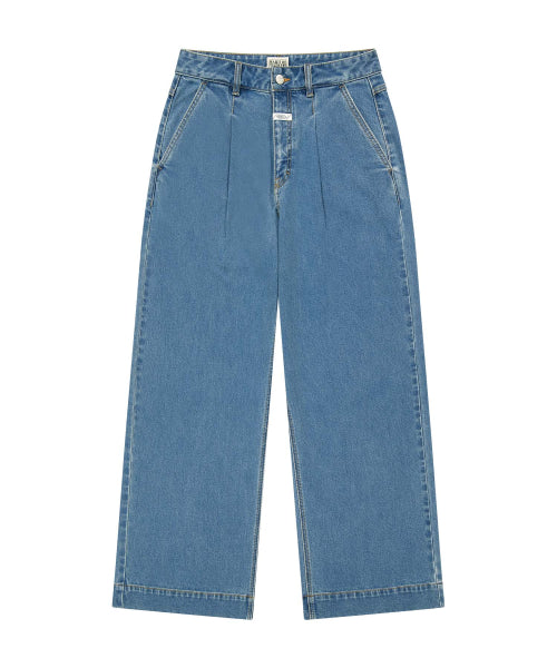 W LOW WAIST TUCK WIDE DENIM PANTS ECRU - 2 COLORS BLUE