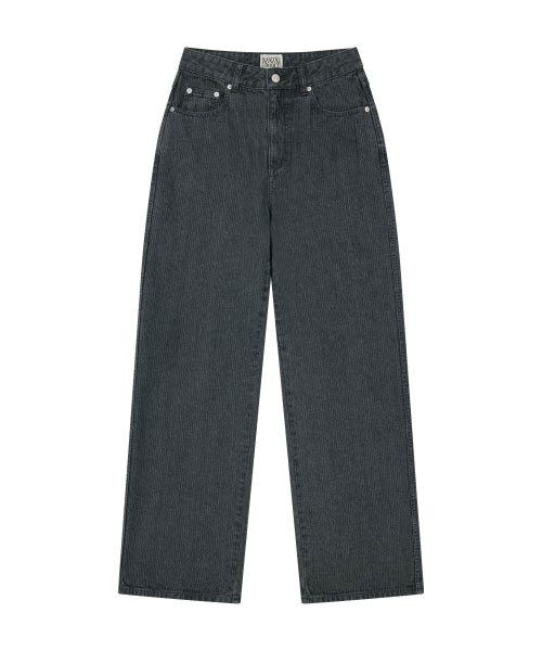 W HIGH STRAIGHT STRIPE DENIM PANTS - 2 COLORS BLACK