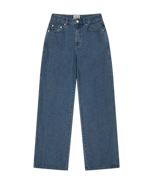 W HIGH STRAIGHT STRIPE DENIM PANTS - 2 COLORS BLUE