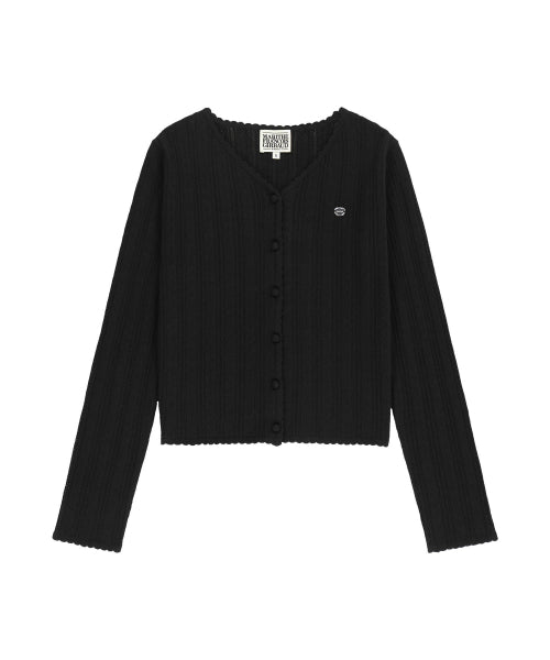 W V NECK CROCHET KNIT CARDIGAN - 2 COLORS BLACK
