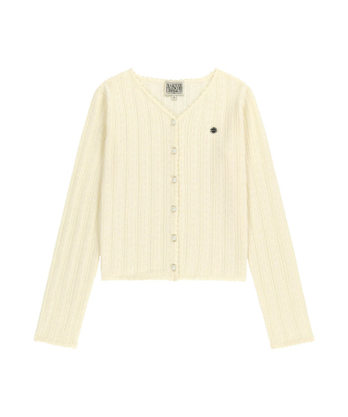 W V NECK CROCHET KNIT CARDIGAN - 2 COLORS IVORY