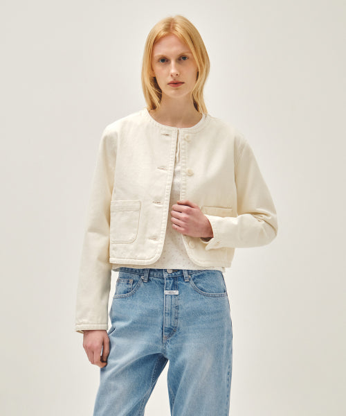 W ROUND NECK DENIM JACKET ECRU AS SHOWN