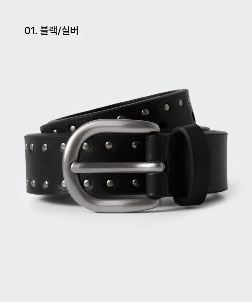 WOMENS SYNTHETIC LEATHER DOT STUD BELT 25MM #韓韶禧同款! - 2 COLORS BLACK